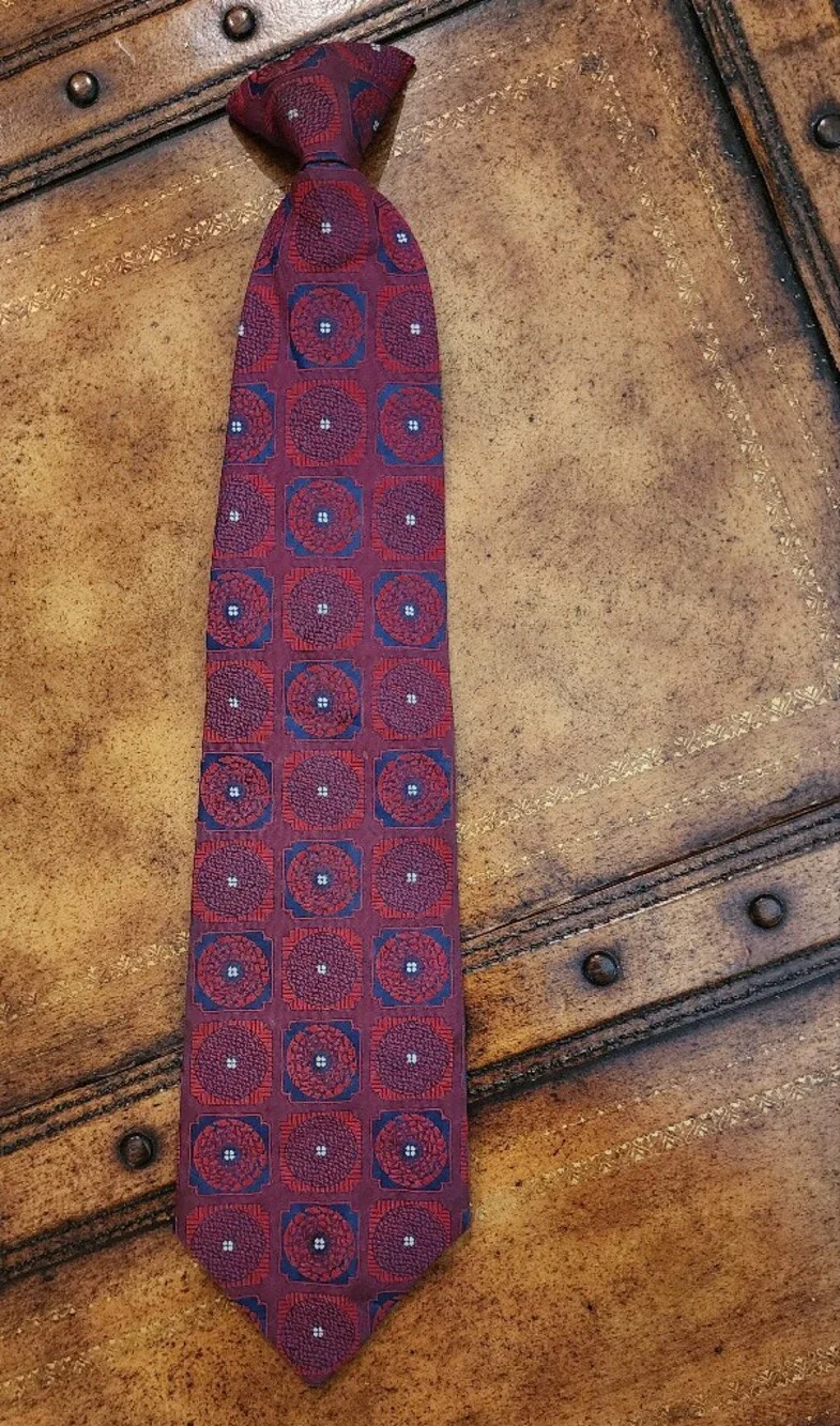 Vintage 60s 70s Monsieur Cravatieur Clip On Tie Burgundy Geometric Mod